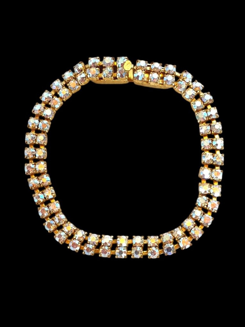 Vintage 1970s Aurora Borealis Crystal Two-Strand Gold-Tone Bracelet